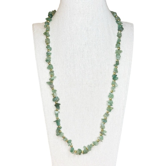 Vintage Genuine Aventurine Green Stone Beaded Necklace - Picture 1 of 5